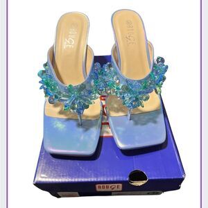 Rouge Helium Women’s Zeal Square Toe Flower Petal Gems Thong High Heels